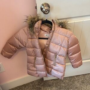 H&M Blush Puffer Jacket with Faux Fur Trim